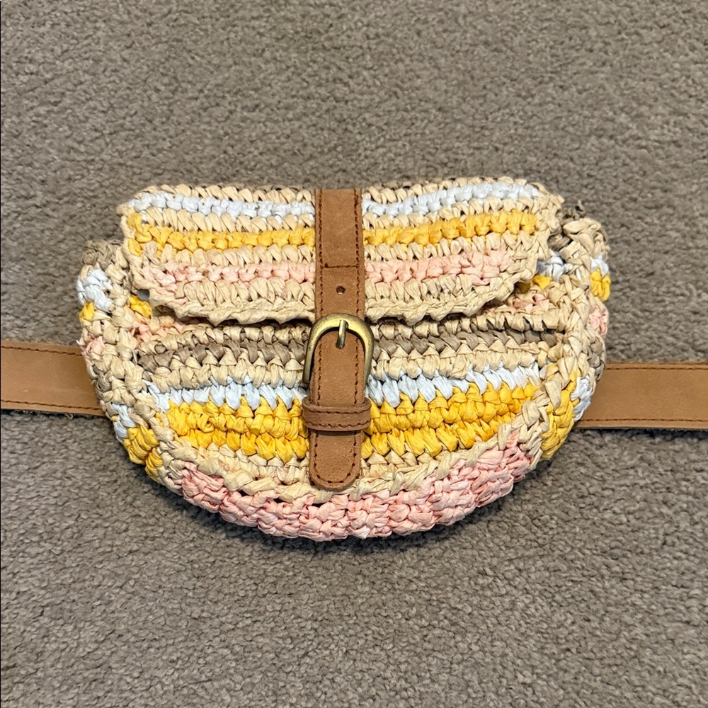 Anabaglish Crochet Belt Bag in Yellow, Pink and Tan